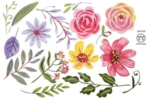 Download Watercolor Flower Elements Clip Art - Flow Collection