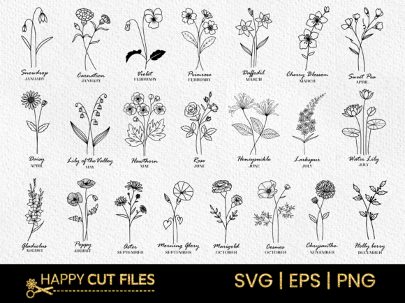Download Birth Flower Svg Bundle Floral Clipart - Flow Collection