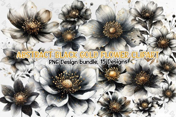 Download Abstract Black Gold Flower Clipart PNG - Flow Collection