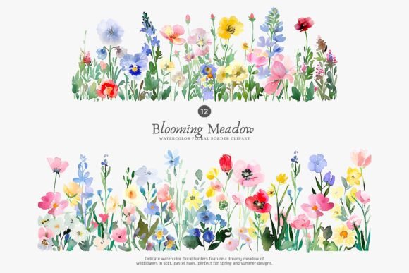 Download Watercolor Flowers Floral Border Set - Flow Collection