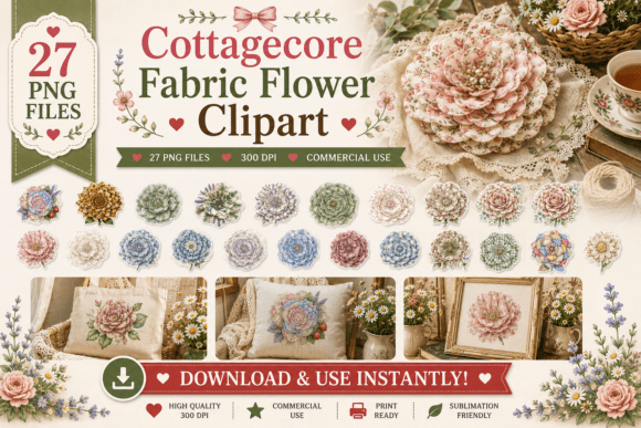 Download Cottagecore Fabric Flower Clipart - Flow Collection