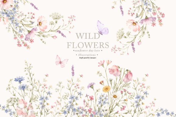 Download Wildflowers Butterflies Frame Clipart - Flow Collection