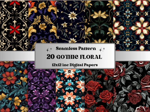 Download Seamless Gothic Flower Pattern Paper - Flow Collection