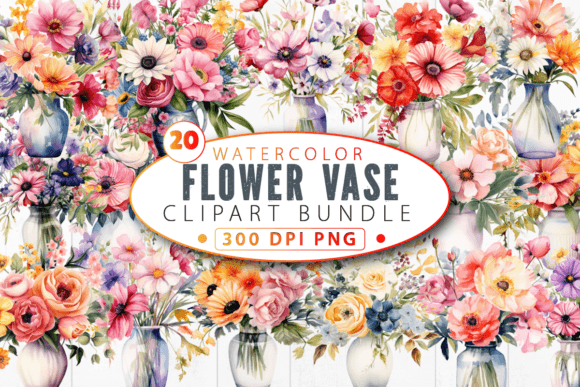 Download Watercolor Flower Vase Clipart Bundle - Flow Collection
