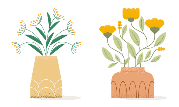 Download Flat Abstract Trendy Flowers in Vase - Flow Collection