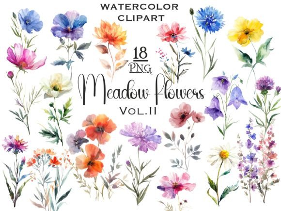 Download Meadow Wildflowers Watercolor Clipart V2 - Flow Collection
