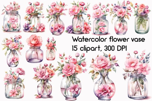 Download Watercolor Flower Vase Clipart Bundle - Flow Collection