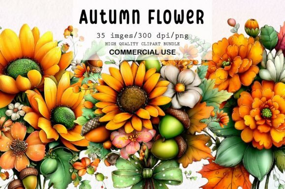 Download Whimsical Autumn Flower Clipart Bundle - Flow Collection