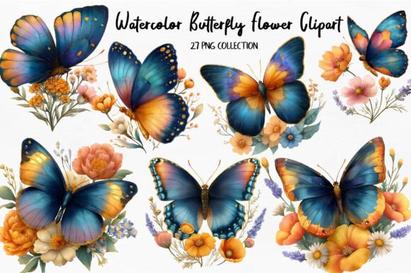 Download Watercolor Butterfly Flower Clipart - Flow Collection