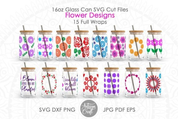 Download 16oz Glass Can SVG, Flower Design SVG - Flow Collection