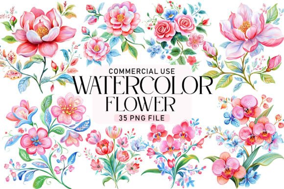 Download Watercolor Flower Clipart Bundle - Flow Collection