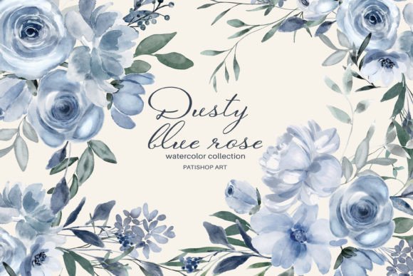 Download Watercolor Dusty Blue Floral Clipart Set - Floral clipart Collection