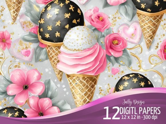 Download Black &amp; Pink Ice Cream and Flower Design - Flow Collection