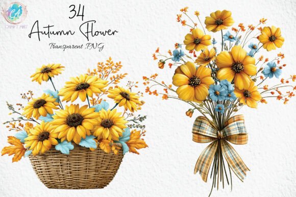 Download Whimsical Autumn Flower Clipart Bundle - Flow Collection