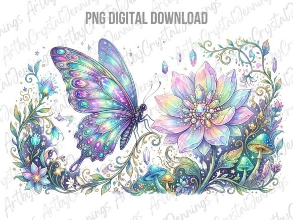Download Crystal Butterfly Flower Clipart PNG - Flow Collection