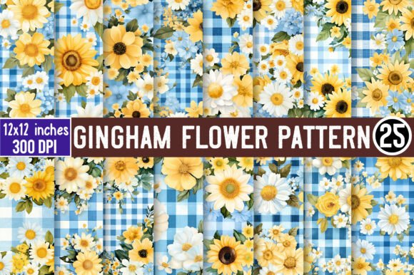 Download Gingham Flower Pattern Digital Paper - Flow Collection