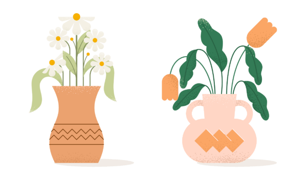 Download Flat Abstract Trendy Flowers in Vase - Flow Collection