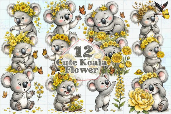 Download Cute Koala Flower Clipart PNG - Flow Collection