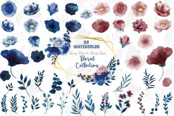 Download Dark Indigo and Blush Pink Flower Design - Flow Collection