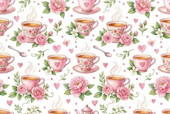 Download Watercolor Teacup and Flower Pattern - Flow Collection